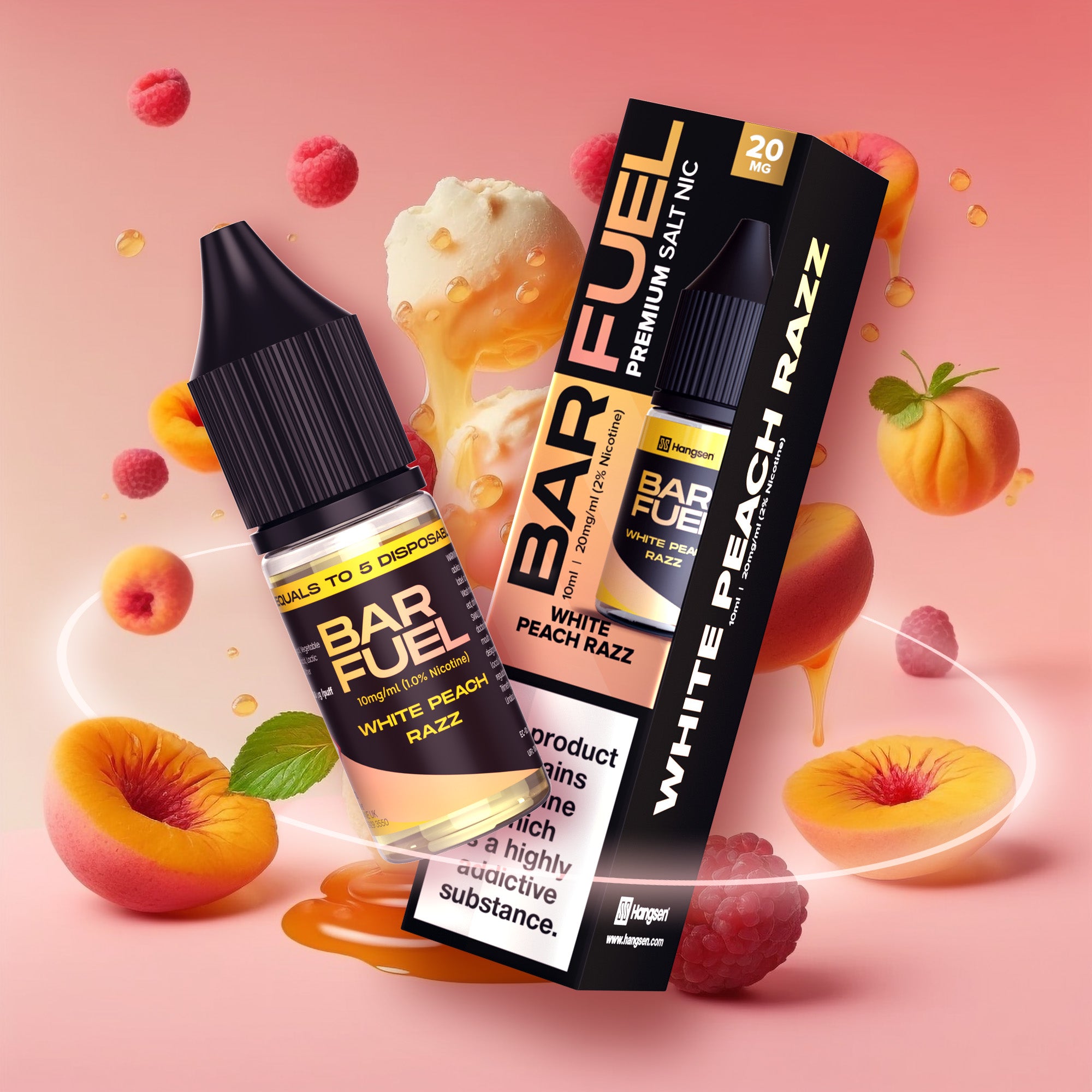 Hangsen Bar Fuel White Peach Razz 10 ml 50:50 Nic Salts E-Liquid